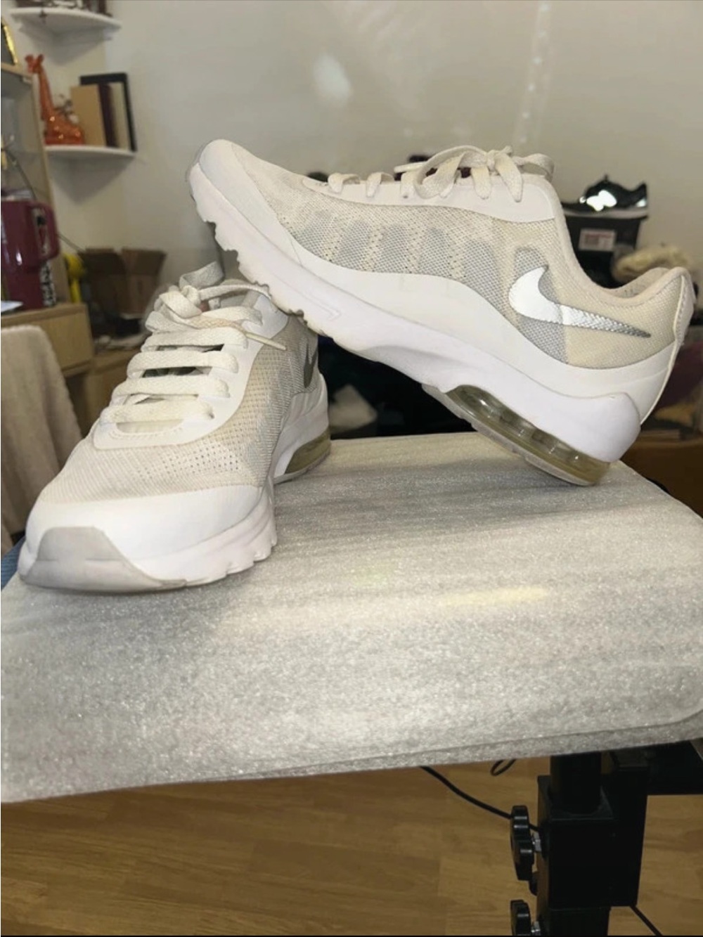 Nike Women's White and Cream Air Max-Style Mesh Sneakers